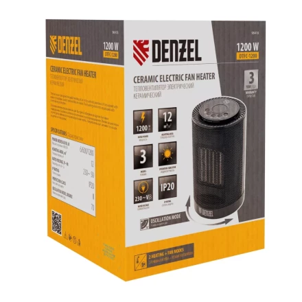 Тепловентилятор электрический керамический Denzel DTFC-1200, 3 режима, вентилятор, нагрев 600/1200 Вт 96418 купить в Когалыме