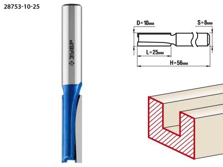 ЗУБР 10 x 25 мм, хвостовик 8 мм, фреза пазовая прямая, Профессионал (28753-10-25) купить в Когалыме