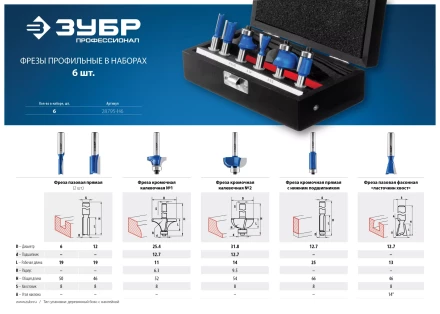 ЗУБР 6 шт, набор профильных фрез по дереву, Профессионал (28795-H6) купить в Когалыме