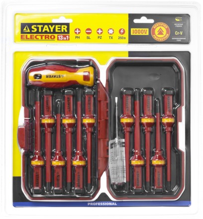 Набор STAYER &quot;PROFI&quot;: Отвертки диэлектрические до 1000В, 13 предметов 25146-H13 купить в Когалыме