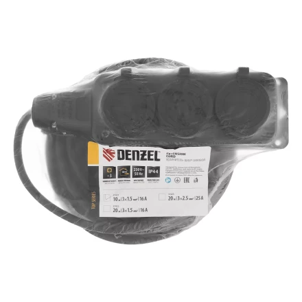 Удлинитель-шнур силовой Denzel Top Series 37421, КГТТ, 10м, 3 розетки, 3 x 1,5 мм, 3 м купить в Когалыме