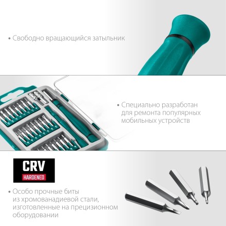 Набор Precision-28: для точных работ и всех видов мобильных устройств, двухкомпонентная рукоятка, Сr-V 25677 купить в Когалыме