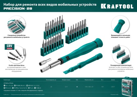 Набор Precision-28: для точных работ и всех видов мобильных устройств, двухкомпонентная рукоятка, Сr-V 25677 купить в Когалыме