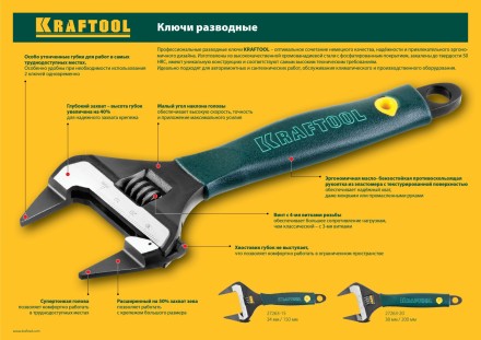 Ключ разводной SlimWide-S, 150 / 34 мм, KRAFTOOL 27263-15 купить в Когалыме