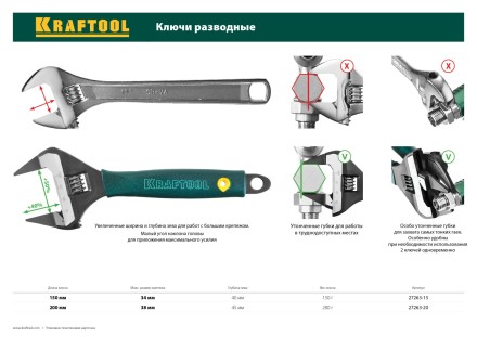 Ключ разводной SlimWide-S, 150 / 34 мм, KRAFTOOL 27263-15 купить в Когалыме