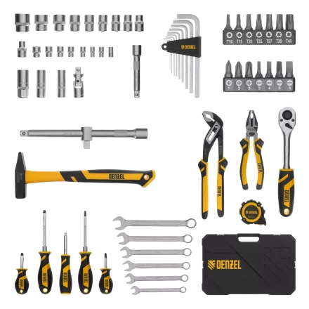 Набор инструментов Denzel 15801, 1/2", 1/4", CrV, S2, пластиковый кейс, 64 предмета купить в Когалыме
