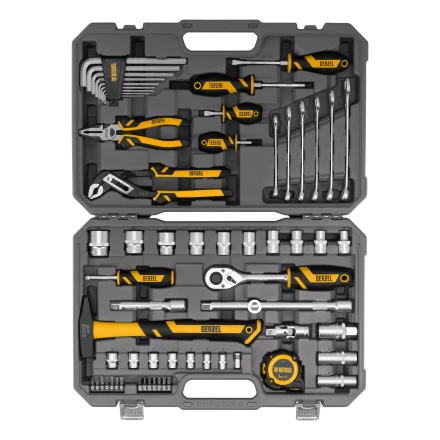 Набор инструментов Denzel 15801, 1/2", 1/4", CrV, S2, пластиковый кейс, 64 предмета купить в Когалыме