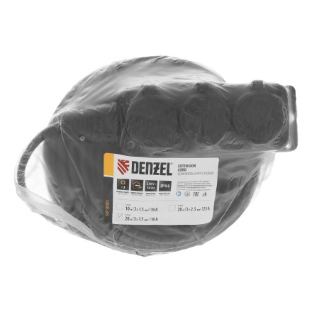 Удлинитель-шнур силовой Denzel Top Series, КГТТ, 20м, 3 розетки, 3 x 1,5 мм, 3 м 37422 купить в Когалыме