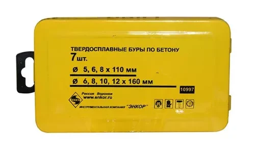 Набор буров SDS+ 5;6;8Х110 мм 6;8;10;12Х160 мм 7 штук металлический футляр Энкор 10997 купить в Когалыме