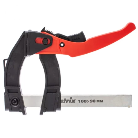 Струбцина реечная быстрозажимная пластиковый корпус рычажно-храповой механизм 100 х 90 х 195 мм штанга 5 х 20 мм Matrix 20734 купить в Когалыме