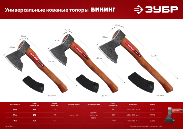 ЗУБР ВИКИНГ-10, 1100/1450 г, 500 мм, универсальный кованый топор (20635) купить в Когалыме