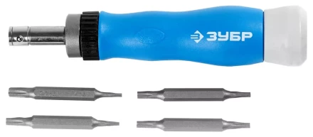 Набор ЗУБР Отвертка "ЭКСПЕРТ" для точных работ, реверсивная рукоятка, CR-V, сменные двусторонние биты TORX, 5предметов 25625-H5 купить в Когалыме