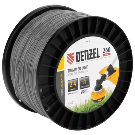Леска для триммера двухкомпонентная звезда, 2,4мм х 260м, на DIN катушке EXTRA CORD// Denzel 96813 купить в Когалыме
