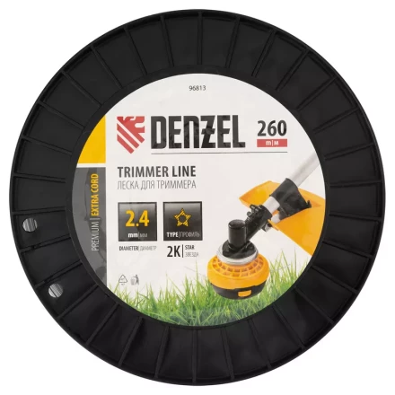 Леска для триммера двухкомпонентная звезда, 2,4мм х 260м, на DIN катушке EXTRA CORD// Denzel 96813 купить в Когалыме