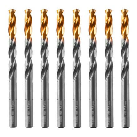Сверло по металлу, 7,5 мм, HSS-Tin, Golden Tip, 8 шт. Denzel 717218 купить в Когалыме
