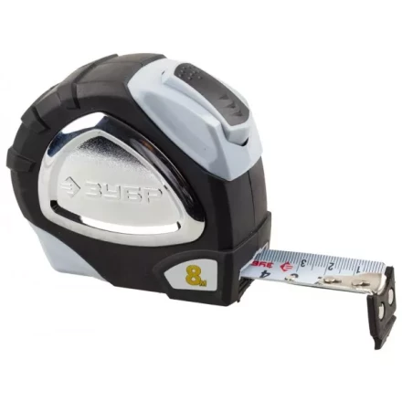 Рулетка ЗУБР "ЭКСПЕРТ" "ПРЕМИУМ", двухкомпонентный корпус, автостоп, полотно с нейлоновым напылением, 8 м / 25 мм 34050-08-25_z01 купить в Когалыме
