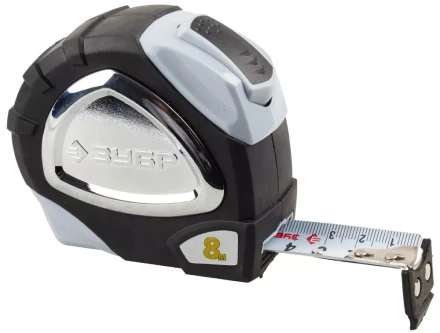 Рулетка ЗУБР "ЭКСПЕРТ" "ПРЕМИУМ", двухкомпонентный корпус, автостоп, полотно с нейлоновым напылением, 8 м / 25 мм 34050-08-25_z01 купить в Когалыме