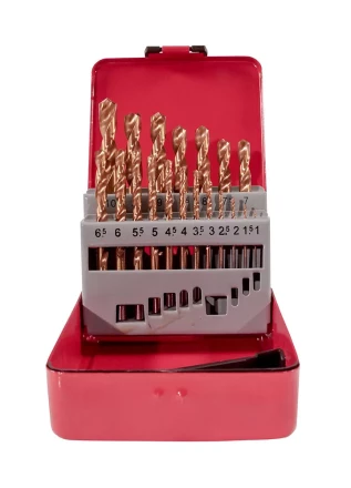 Набор сверл для металла HSS Ф1-10 мм шаг 0,5 мм покрытие TiN 19 штук металлический футляр VMX 511624 купить в Когалыме