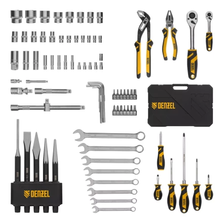 Набор инструментов Denzel 15802, 1/2", 1/4", CrV, S2, пластиковый кейс, 84 предмета купить в Когалыме