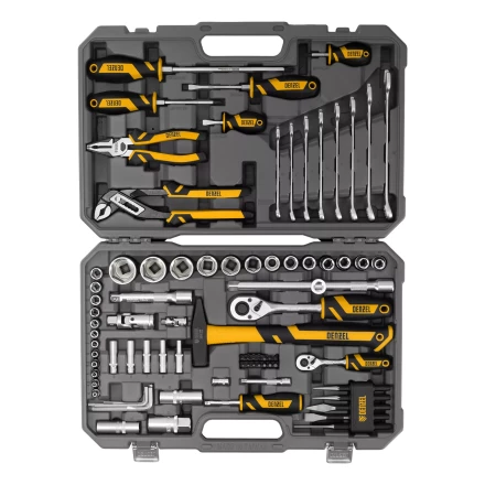 Набор инструментов Denzel 15802, 1/2", 1/4", CrV, S2, пластиковый кейс, 84 предмета купить в Когалыме