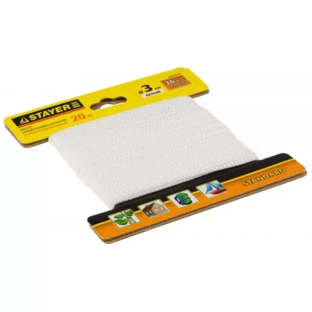 Шнур STAYER "STANDARD" хозяйственно-бытовой, полипропиленовый, вязанный, без сердечника, белый, d 3, 20м 50420-03-020 купить в Когалыме