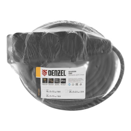 Удлинитель-шнур силовой Denzel Top Series , КГТТ, 20м, 3 розетки, 3 x 2,5 мм, 3 м 37423 купить в Когалыме