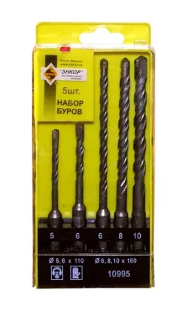 Набор буров SDS+ 5;6х110 мм 6;8;10х160 мм 5 штук пластиковый футляр Энкор 10995 купить в Когалыме