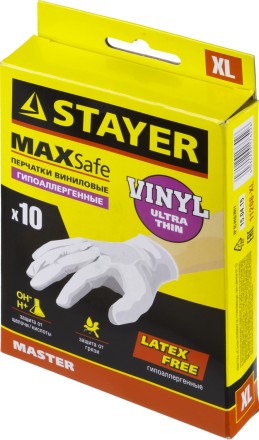 Перчатки STAYER &quot;MASTER&quot; виниловые экстратонкие, XL, 10шт 11208-XL купить в Когалыме