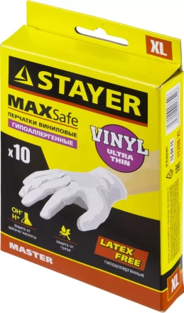 Перчатки STAYER "MASTER" виниловые экстратонкие, XL, 10шт 11208-XL купить в Когалыме