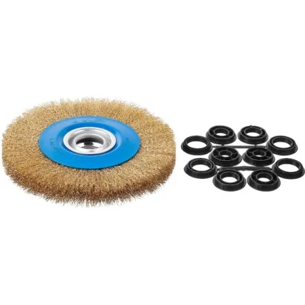 ЗУБР "ПРОФЕССИОНАЛ". Щетка дисковая для точильно-шлифовального станка, витая стальная латунирован проволока 0,3мм, 200х32мм 35186-200_z01 купить в Когалыме