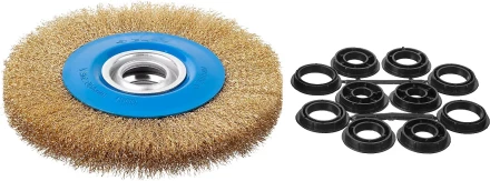 ЗУБР "ПРОФЕССИОНАЛ". Щетка дисковая для точильно-шлифовального станка, витая стальная латунирован проволока 0,3мм, 200х32мм 35186-200_z01 купить в Когалыме