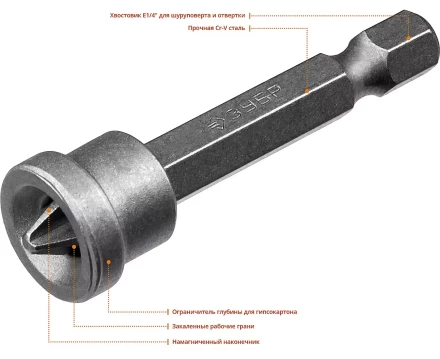 ЗУБР 10 шт, PH2, 50 мм, биты с ограничителем (26002-2-50-10) купить в Когалыме