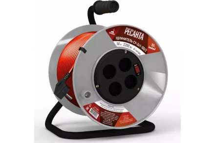 Удлинитель силовой на катушке Ресанта СУ-2х1-50/2 (с выкл., 4 розетки) 61/118/5 купить в Когалыме