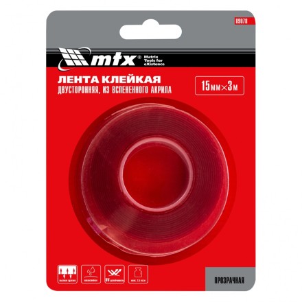 Двусторонняя клейкая лента из вспененного акрила, прозрачная, 15 мм x 3 м Matrix 89078 купить в Когалыме
