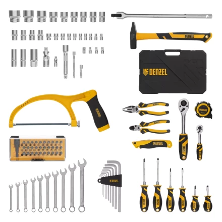 Набор инструментов Denzel 15803, 1/2", 1/4", CrV, S2, пластиковый кейс, 100 предметов купить в Когалыме