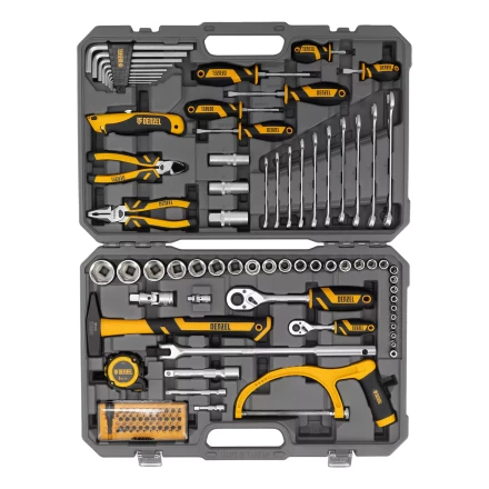 Набор инструментов Denzel 15803, 1/2", 1/4", CrV, S2, пластиковый кейс, 100 предметов купить в Когалыме
