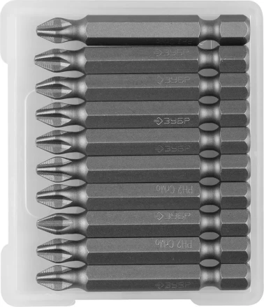 Биты ЗУБР "МАСТЕР" кованые, хромомолибденовая сталь, тип хвостовика E 1/4", PH2, 50мм, 10шт 26001-2-50-10 купить в Когалыме