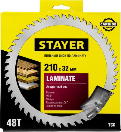 Пильный диск &quot;Laminate line&quot; для ламината, 210x32, 48Т, STAYER 3684-210-32-48 купить в Когалыме