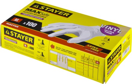Перчатки STAYER &quot;MASTER&quot; виниловые экстратонкие, XL, 100шт 11207-XL купить в Когалыме