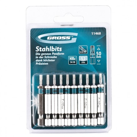 Набор бит TORX 10х50 сталь S2 10 шт GROSS 11468 купить в Когалыме