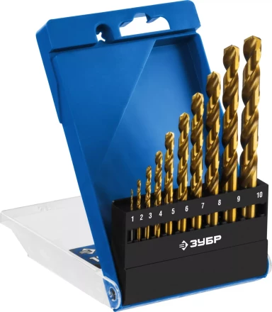 ЗУБР ТИТАН, 10 шт, (1-10 мм), сталь Р6М5, класс А, титановое покрытие, набор сверл по металлу, Профессионал (29615-H10) купить в Когалыме
