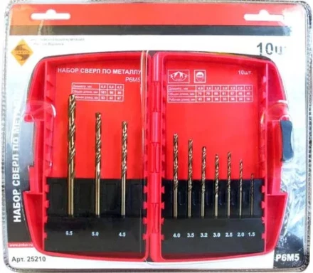 Набор сверл д/мет.Р6М5  10шт.(1-10мм) 6/6/36 25210 купить в Когалыме
