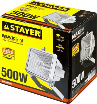 Прожектор STAYER &quot;MASTER&quot; MAXLight галогенный, с дугой крепления под установку, белый, 500Вт 57103-W купить в Когалыме