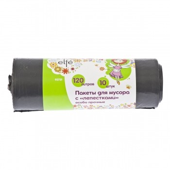 Пакеты для мусора с лепестками 120л*10 штук пвд особопрочные черные Elfe / 927317 купить в Когалыме