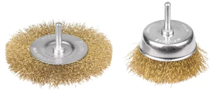 STAYER "PROFESSIONAL". Набор щеток-крацовок для дрели, витая стальная латунированная проволока 0,3мм, дисковая 100мм, чашечная 75мм, 2шт 35150-H2_z01 купить в Когалыме
