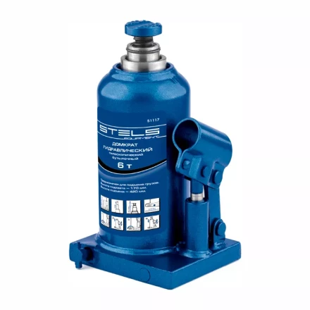 Домкрат гидравлический бутылочный телескопический 6 т h подъема 170–420 мм  STELS 51117 купить в Когалыме