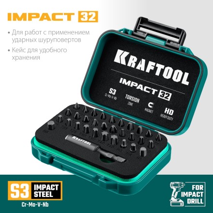 Набор ударных торсионных бит KRAFTOOL Impact, Cr-Mo-V-Nb сталь 26066-H32 купить в Когалыме