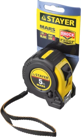 Рулетка STAYER "PROFI" "MARS", обрезиненный корпус, утолщенное полотно, 5мх25мм 34131-05-25_z01 купить в Когалыме