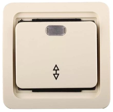 Выключатель СВЕТОЗАР "ГАММА" проходной одноклавишный, с подсветкой, цвет бежевый, 10А/~250В SV-54138-B купить в Когалыме