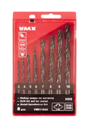 Набор сверл для металла HSS Ф3-10 мм 8 штук пластиковый футляр VMX 511622 купить в Когалыме
